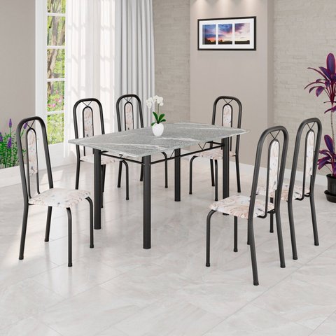 Conjunto Sala de Jantar com 6 Cadeiras Lívia Preto/Bege