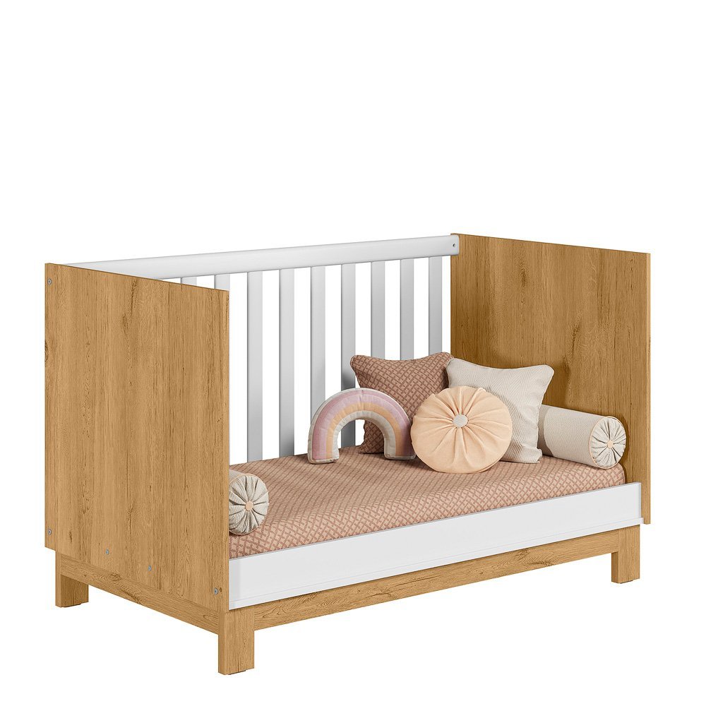 Berço Mini Cama Qencanto Slim 4315 Qmovi Freijó Branco Acetinado - 4