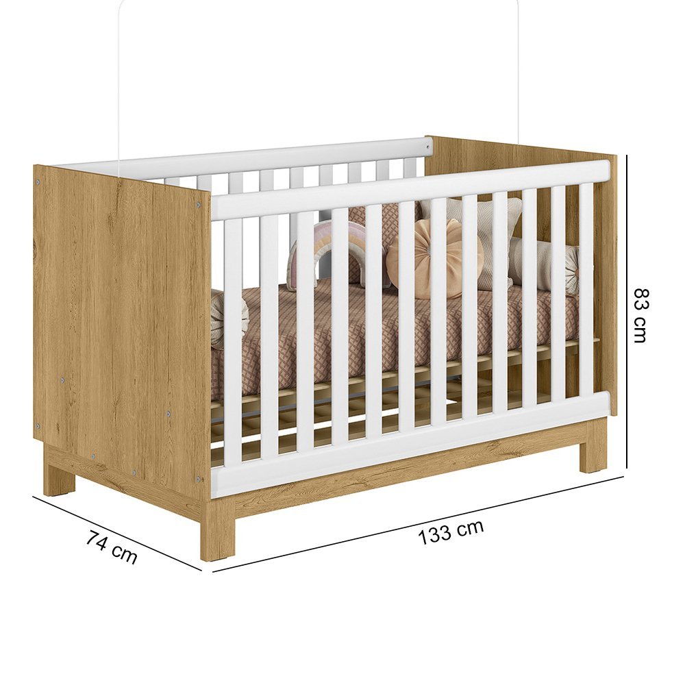 Berço Mini Cama Qencanto Slim 4315 Qmovi Freijó Branco Acetinado - 3