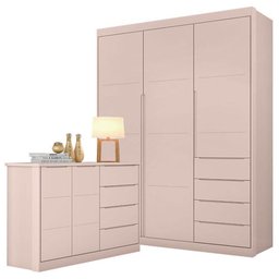 Cômoda e Guarda Roupa Infantil Blenda Rosa Acetinado - Phoenix Baby - 1 Cômoda e Guarda Roupa Infantil Blenda Rosa Acetinado - Phoenix Baby - 1