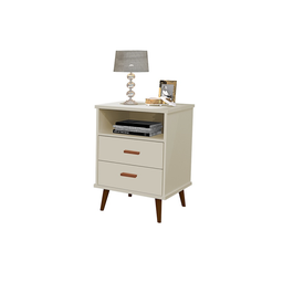 Mesa de cabeceira retrô pés em madeira 2 gavetas -Itália-CM - Off White - 2