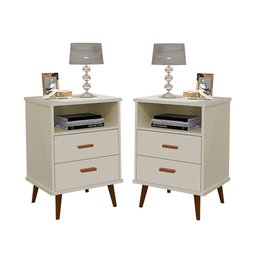 Mesa de cabeceira retrô pés em madeira 2 gavetas -Itália-CM - Off White - 4