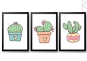 Ver imagem 1 de Kit 3 Quadros Decorativos Infantil Cacto Coração Fofo:preta