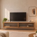 Ver imagem 1 de Rack para TV 65 Polegadas 182cm em Madeira Maciça/MDF e Vidro Canelado Capuccino
