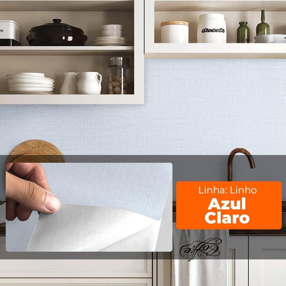 Papel de Parede Adesivo Lavavel Texturizado Linho Azul Claro 500x60cm - 4