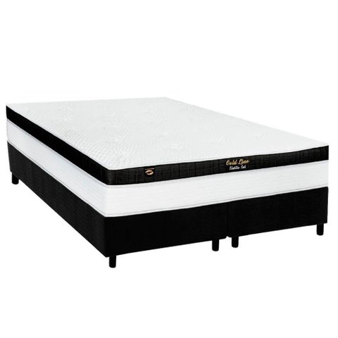 Cama Box King: Colchão Molas Ensacadas Luckspuma Gold Line Elastic Gel + Base Crc Suede Black (