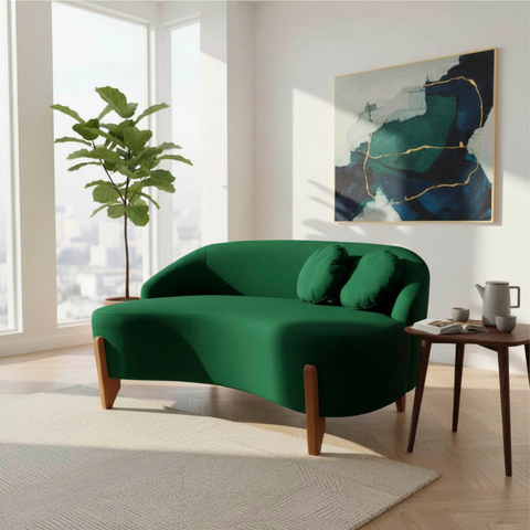 Namoradeira Sofá Feijão Moscou 150cm Orgânica Bouclé Verde