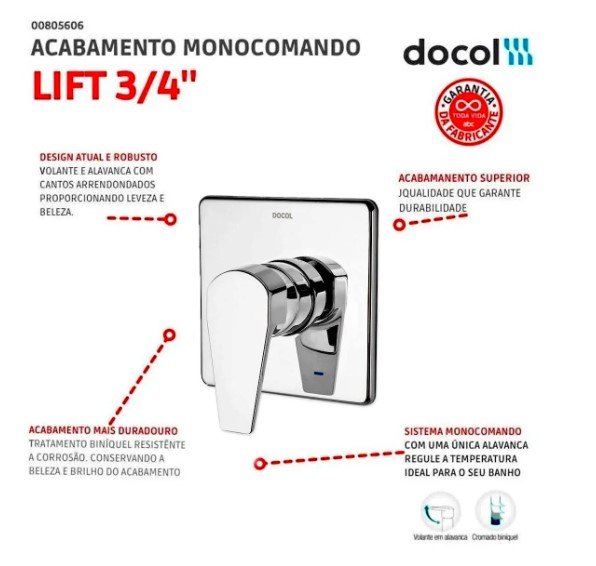 Acabamento Para Registro Docol Lift Monocomando 3/4" Cromado - 4