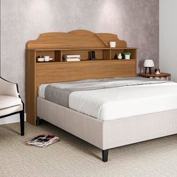 Cabeceira Casal Cama Box 1,40m com Nicho Cristal - Amêndoa - 1