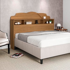Cabeceira Casal Cama Box 1,40m com Nicho Cristal - Amêndoa