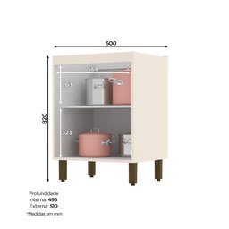 Balcão Cozinha 60cm Henn Connect MDF 2 Portas sem Tampo Modular Armário Inferior Moderno - 4 Balcão Cozinha 60cm Henn Connect MDF 2 Portas sem Tampo Modular Armário Inferior Moderno - 4