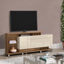 Ver imagem 2 de Rack Bancada Muller para Tv com Prateleira de Vidro Carvalho Nobre/ Off White - Bela Móveis