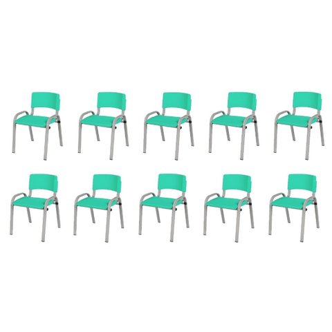 Kit 10 Cadeiras Infantil Iso, Escola, Base Cinza-verde Água