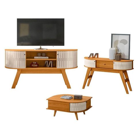 Rack Bancada Atlanta e Aparador Estoril com Mesa de Centro Indianápolis Cinamomo Off White -