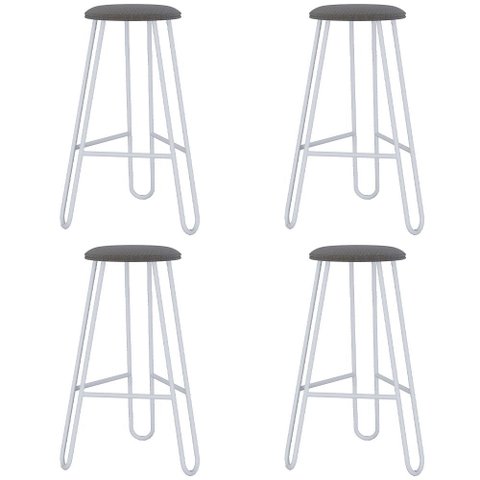 Kit 04 Banquetas Baixa Bar Cozinha Sala de Jantar Áris C01 Branco Linho Fendi Cinza - Lyam Decor