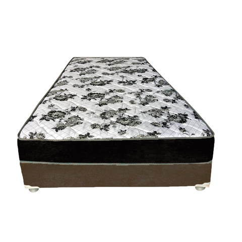Cama Box Solteiro Suede Marrom + Colchão Solteiro Suede Preto Orto Molas Bonnel 88x188x55