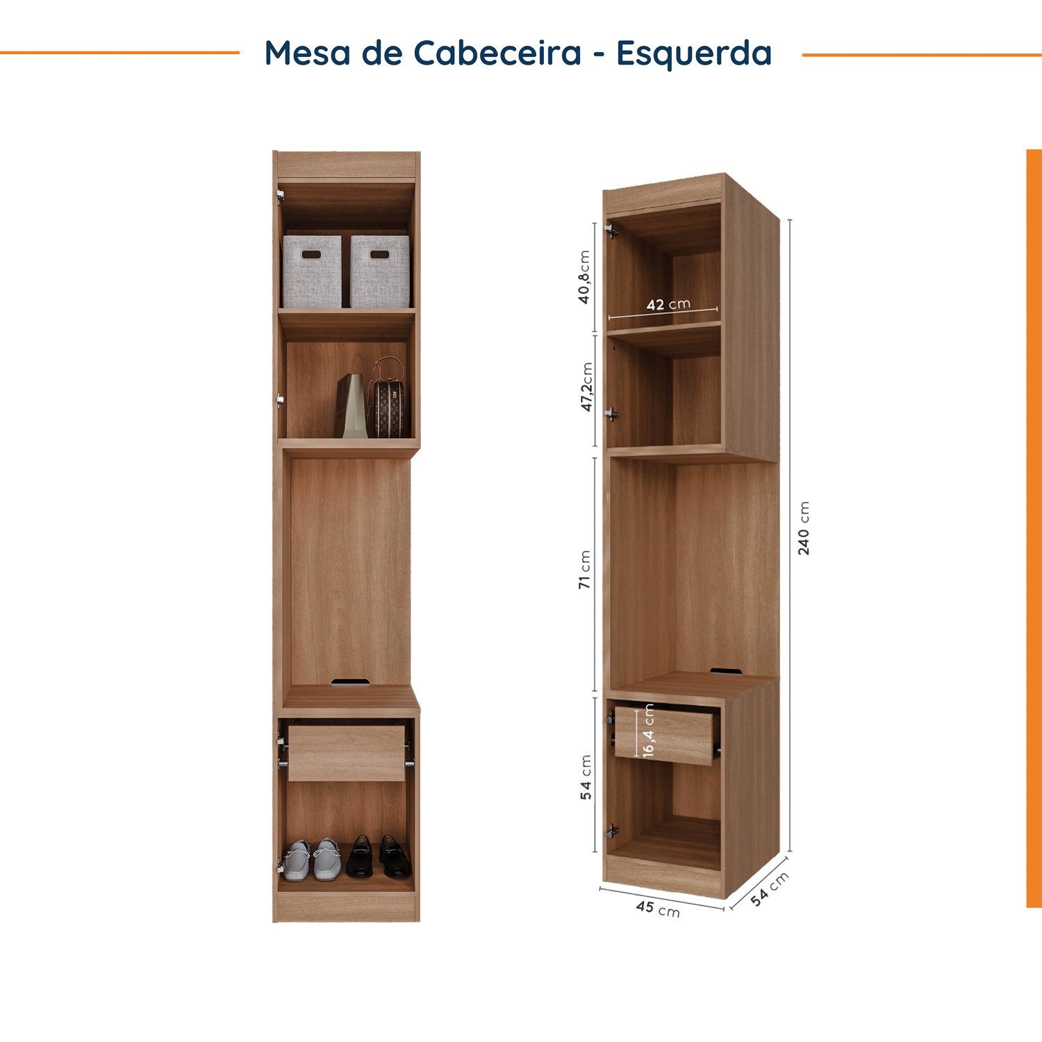 Guarda Roupa Modulado de Canto 12 Portas 6 Peças 1 Mesa de Cabeceira Hera CabeCasa MadeiraMadeira - 13