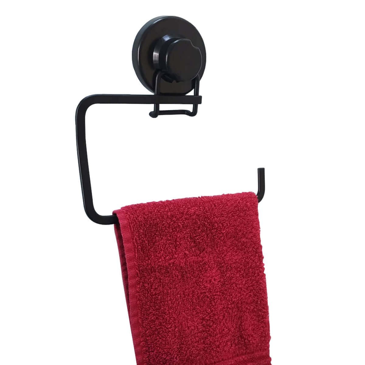 Toalheiro com Ventosa Preto Fosco Porta Toalha de Rosto para Banheiro Lavabo Faciliti - 1