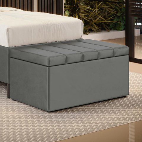 Calçadeira Baú Navi 90 para Cama de Solteiro Z-008 Sued Cinza Aradecor