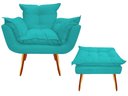 Ver imagem 1 de Kit Poltrona + Puff Decorativo Opala Suede Azul Tifany Pés Madeira Ms Decor