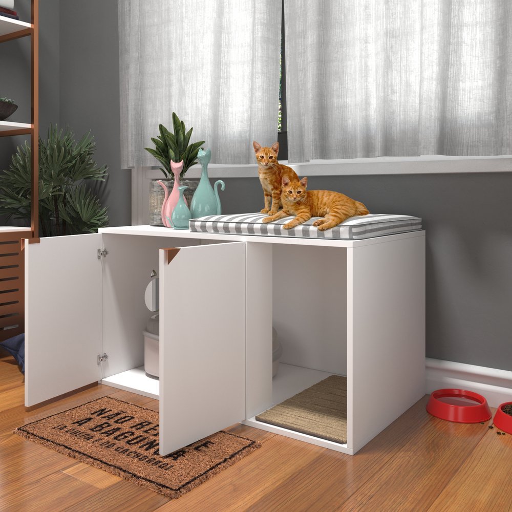 Box Pet Para Gato Cantinho Banheiro Com 2 Portas Branco Com Cobre - 5