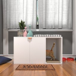Box Pet Para Gato Cantinho Banheiro Com 2 Portas Branco Com Cobre - 1