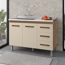 Ver imagem 1 de Balcão Gabinete para Pia Bia 118cm 02 Portas 03 Gavetas sem Tampo Savana Off White - Desk Design