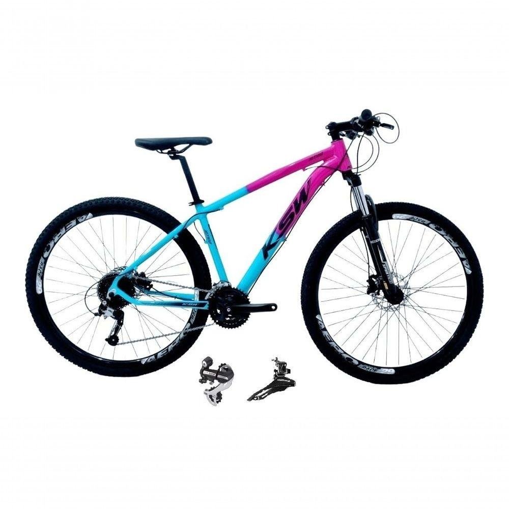 Bicicleta Aro 29 Ksw Xlt 24v Câmbio Shimano Acera K7 Garfo Trava Freio a Disco - Rosa/azul Tam.19 - 1