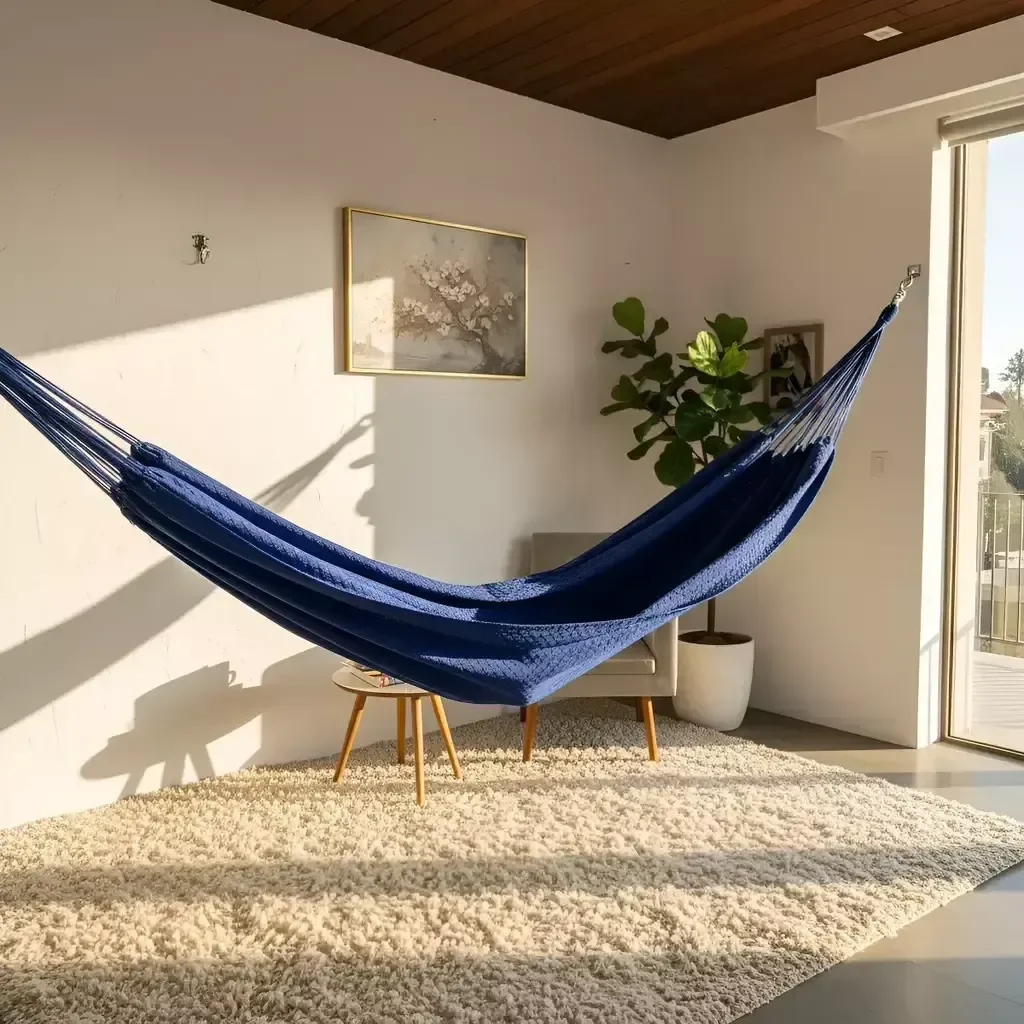 Ver imagem 6 de Rede de Descanso Artesanal Azul Luxo Premium – Casal Gigante (300 Kg)