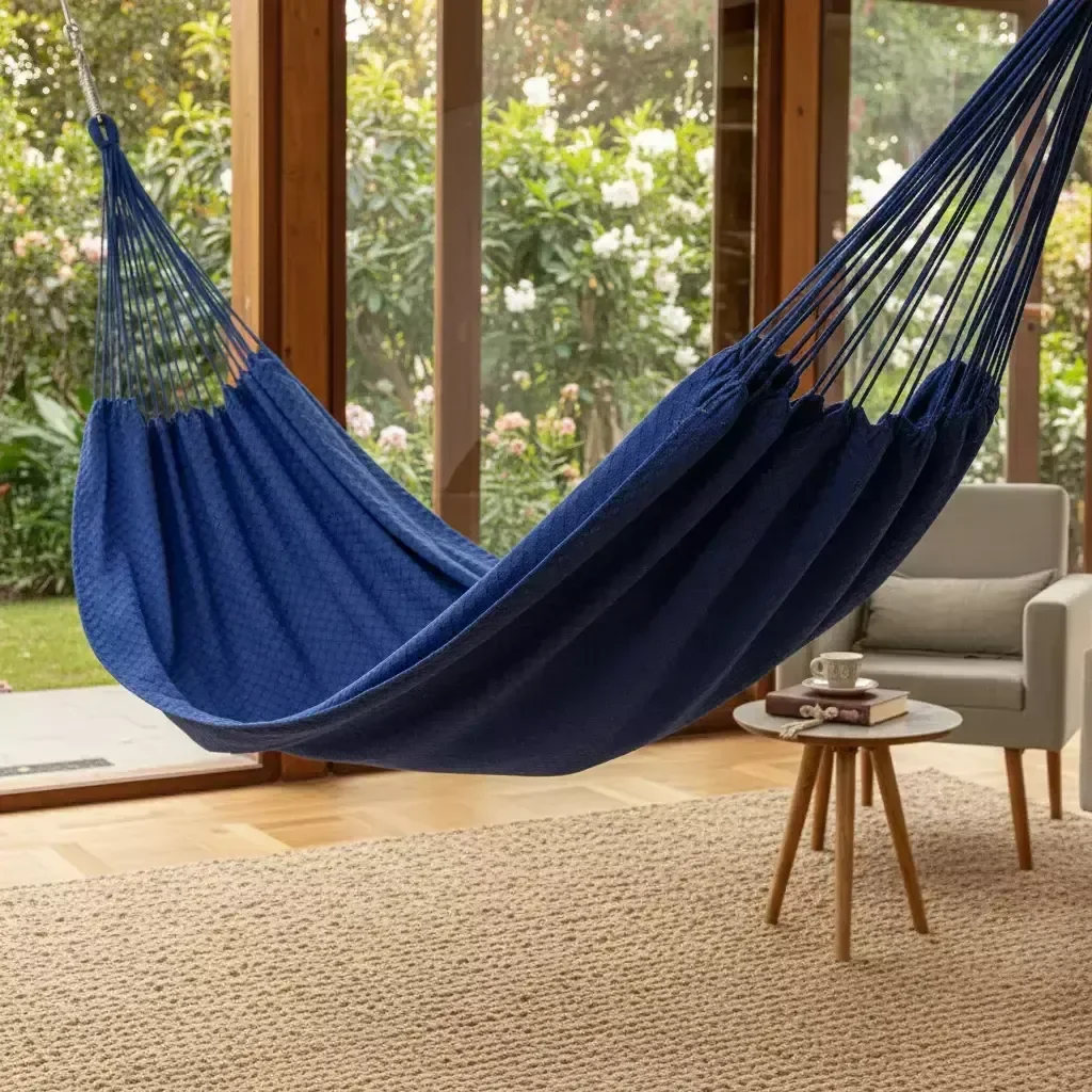 Rede de Descanso Artesanal Azul Luxo Premium – Casal Gigante (300 Kg)