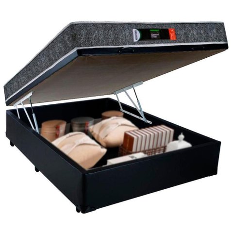Cama Box Baú Casal 138X188X60 Resistente Pró D28 Ortopédica Espuma Preto Prime Colchões