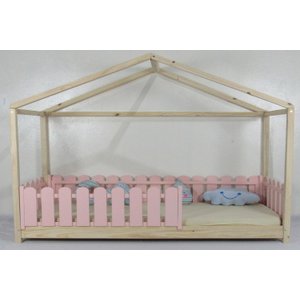 Cama Infantil Solteiro Frente Casinha Colorida Madeira Maciça Pinus Grade Cercadinho