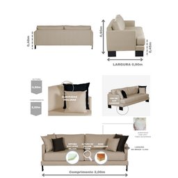 Sofá São Luiz Living 3 Lugares Linho Corriente 2 MT Espuma D33 Sofatec - 3