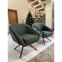 Ver imagem 7 de Kit Duas Poltrona Giovana Base Giratória Ferro e Madeira em Sued Premium:verde Musgo