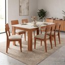 Ver imagem 1 de Mesa Jantar 1,60m x 0,90m com 6 Cadeiras Assento Estofado 100% MDF Dalla Costa Cor:Off White com
