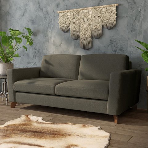 Sofá Sala de Estar Living 3 Lugares 220cm Presley Pés Madeira Linho Cinza G52 - Gran Belo