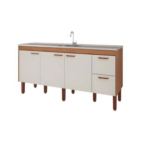 Gabinete de Cozinha 174cm Grande 100% MDF 2 Gavetas 3 Portas:Freijó/Off White