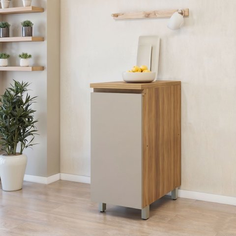 Balcão 1 Porta Rainha 40cm 100% MDF Cinza/Nature Greige