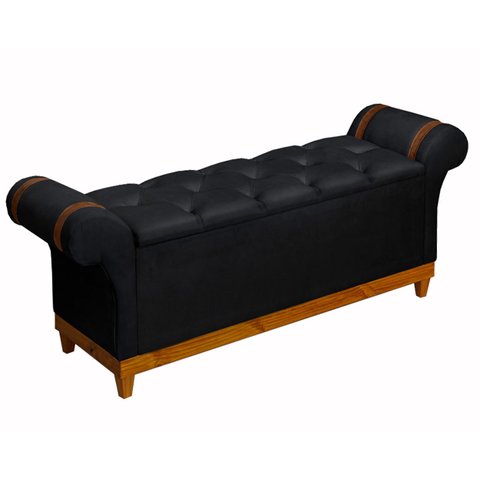 Recamier Baú Decorativo Atenas 1,50m Premium Sofá para Cama Casal Estilo Estofado Cor Preto