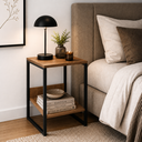 Ver imagem 1 de Mesa Cabeceira de Cama Criado Industrial Base de Ferro Preto Tampo Amêndoa