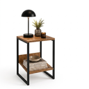 Ver imagem 2 de Mesa Cabeceira de Cama Criado Industrial Base de Ferro Preto Tampo Amêndoa