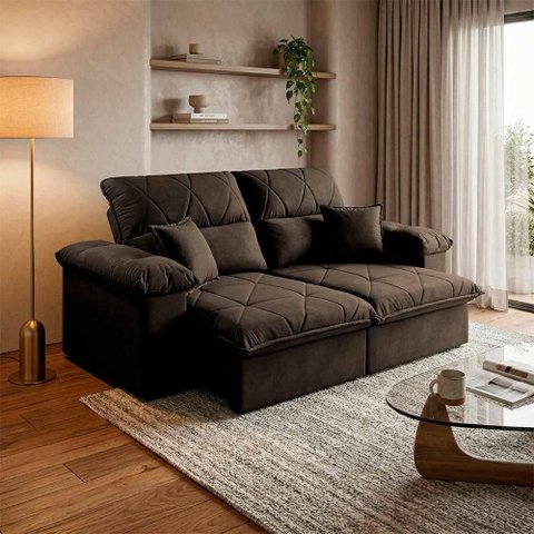 Sofá Retrátil Reclinável Trento 1,80m Suede Velut Marrom Molas no Assento - King House