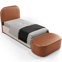 Ver imagem 3 de Cabeceira Cama Box 100cm Lanna com Puff Recamier Doha W01 Couríssimo Camel - Lyam Decor