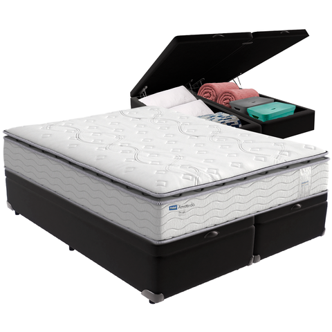 Cama Box Baú e Colchão Amsterdã Molas Ensacadas Queen Probel: Preto