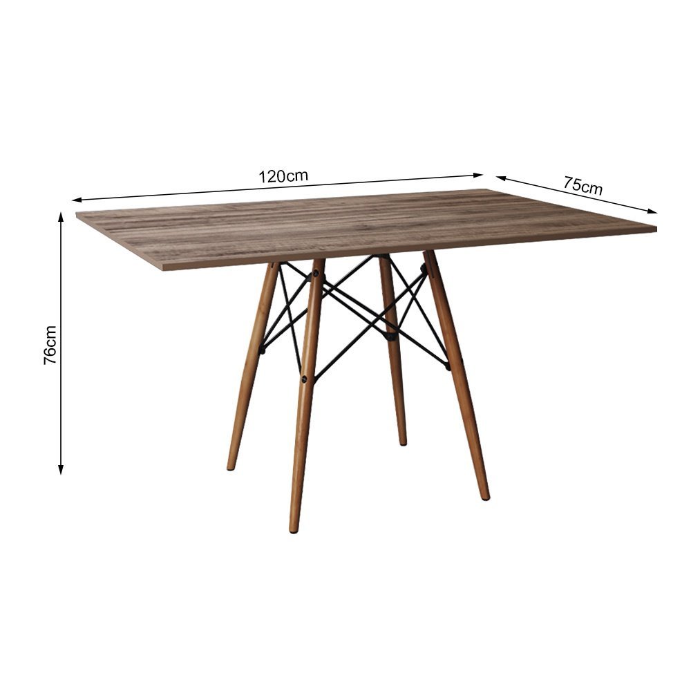 Conjunto De Mesa Eames Eiffel Retangular 120x75 Tampo De Madeira Amêndoa Com 4 Cadeiras Brancas - 3