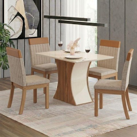 Conjunto Sala de Jantar Layla Majestic 4 Lugares Tampo MDF Cadeiras Estofadas Caramelo 120cm Casa