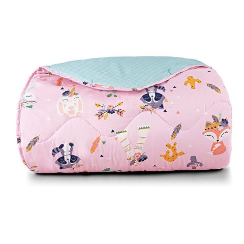 Edredom Cobertor Lutti Solteiro Infantil Dupla Face 200 Fios Raposa Foxy Rosa - 100% Poliéster