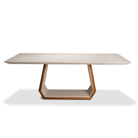 Mesa de Jantar 260cm x 120cm Tampo com Vidro Off White 10 Lugares