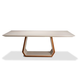 Mesa de Jantar Dubai 260cm X 120cm Tampo com Vidro Off White