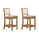 Ver imagem 2 de Kit 2 Banquetas Altas em Tela Sextavadas Assento Estofado Veludo Bege Rubi Madeira Maciça Mel